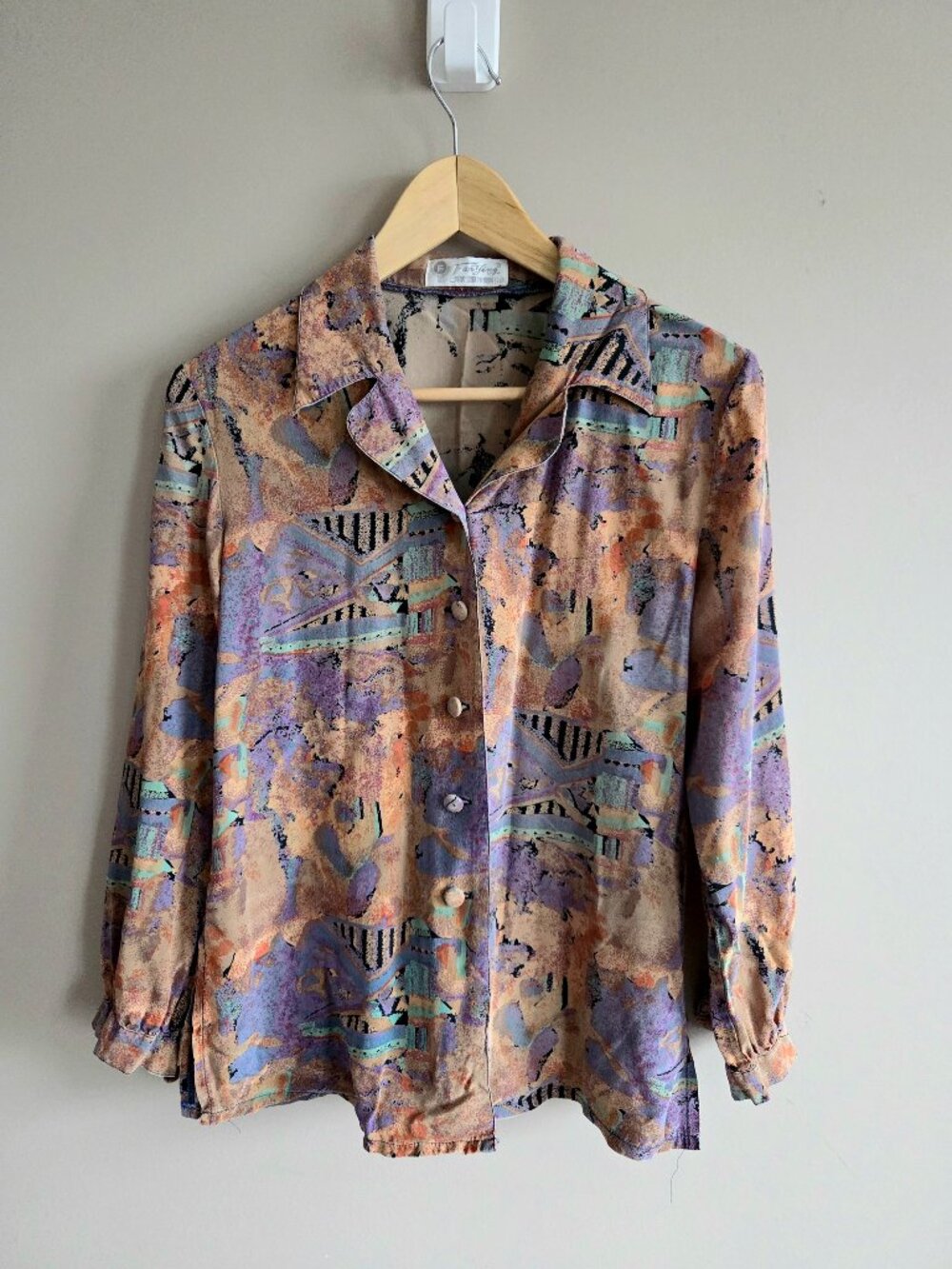 Silk Button Down Purple Orange Top Blouse